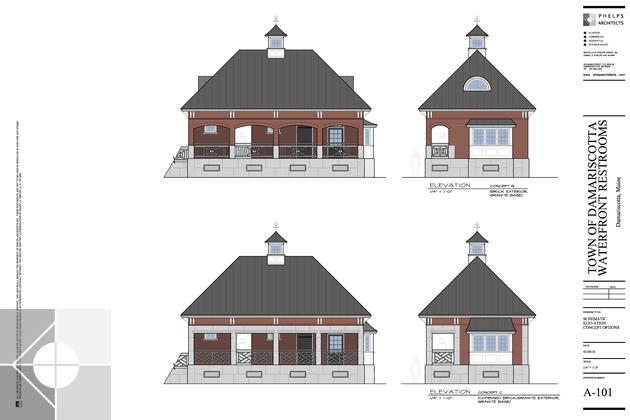 Public restrooms and Harbor Master Office new facility planned for the Town of Damariscotta by Phelps Architects.